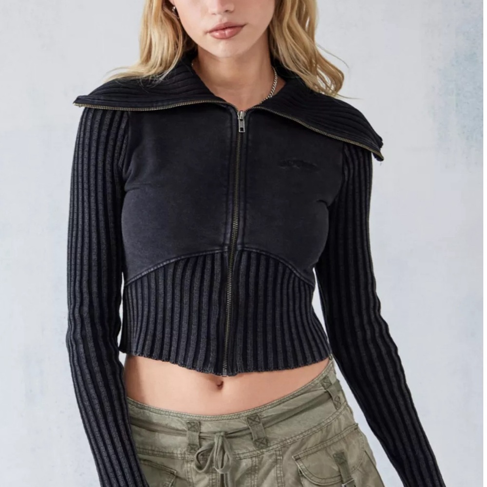 Urban Outfitters BGD Thea Ribbed Funnel Track Top - Blue, Medium